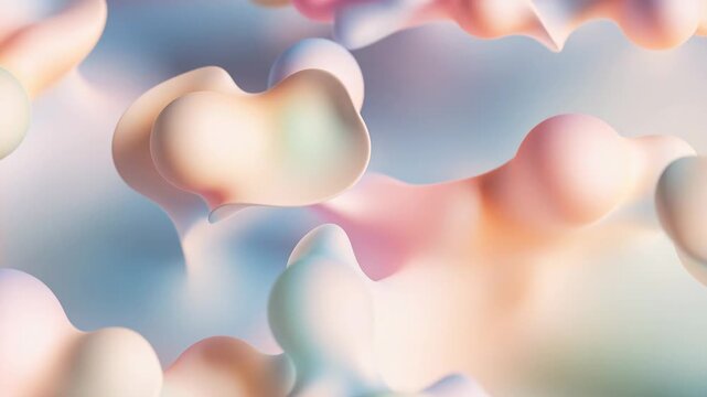 Abstract pastel pink and blue fluid organic shapes flowing in space