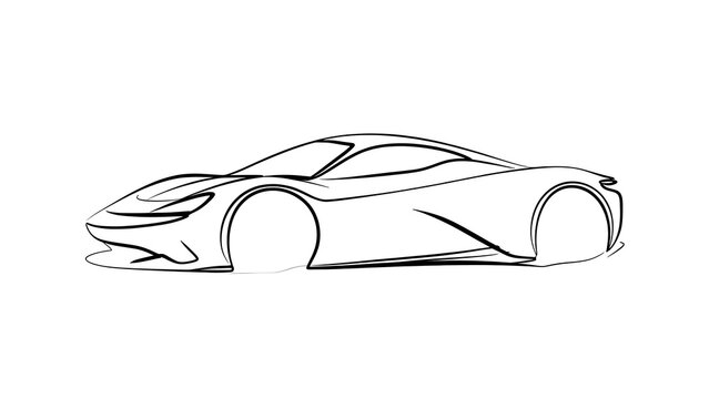 sports car line drawing white background.