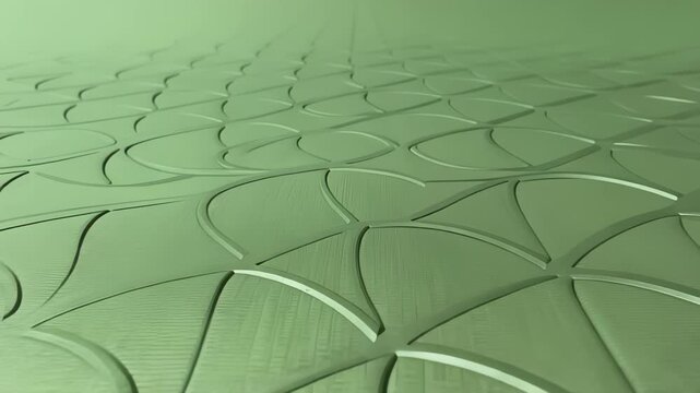 Abstract geometric pattern with repeating curved shapes in a soft green monochromatic background texture