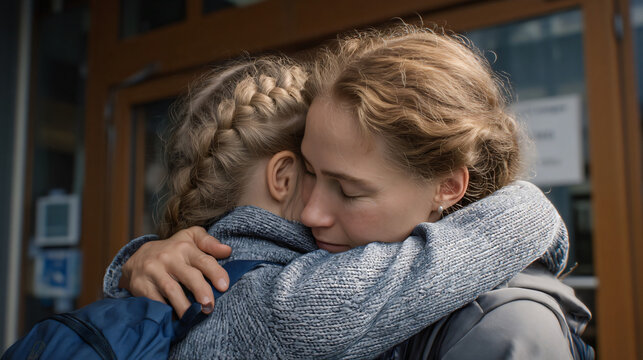 A Tender Embrace: A mother holds her daughter in a warm, comforting hug, conveying a powerful sense of love, security, and connection.