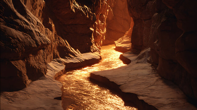 A glowing river carving its way through a rocky canyon over millennia.(1)
