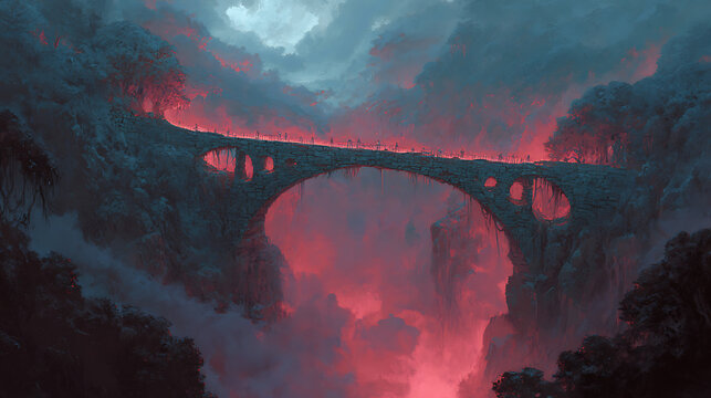 The process of a glowing bridge assembling itself over a dark chasm.(2)