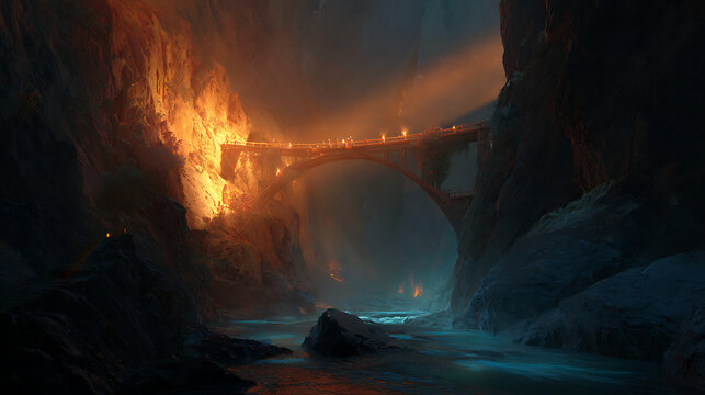 The process of a glowing bridge assembling itself over a dark chasm.(1)