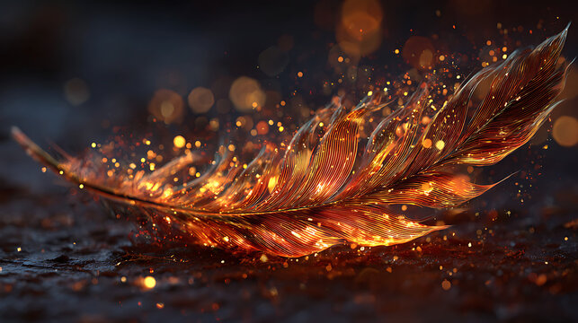 A glowing phoenix feather burning and scattering into glowing embers.(1)