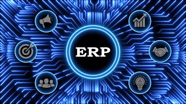 Enterprise resource planning erp system digital motherboard animation video.