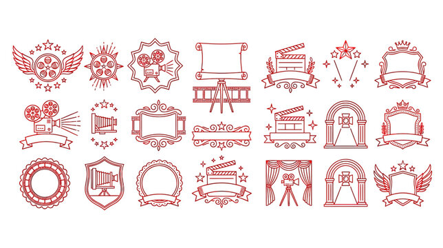 Cinema Emblems and Icons: Film Reel, Projector, Clapperboard, Award Badges