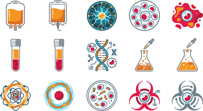 PRP plate rich plasma therapy icon set vector color blood cell dna laboratory research biotech medical infographic