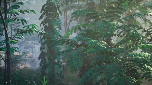 Detailed Indonesian fern fronds with vivid texture, serrated edges and soft ambient light botanical study feel with close focus on veins, patterns and natural