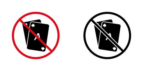 Fototapeta na wymiar No Playing Cards Prohibition Sign Icon Set. Forbidden Gambling And Card Game Warning And Restriction Symbol Collection. Stop And Ban Notice. Isolated Vector Illustration