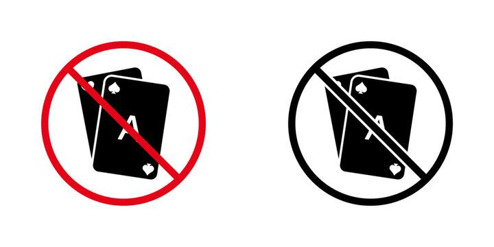 No Playing Cards Prohibition Sign Icon Set. Forbidden Gambling And Card Game Warning And Restriction Symbol Collection. Stop And Ban Notice. Isolated Vector Illustration