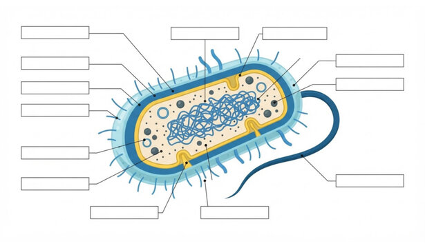 Detailed bacterial cell structure anatomy isolated on white background flat vector illustration