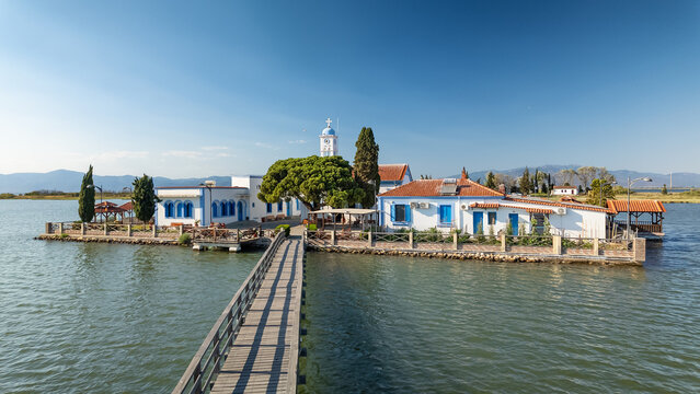 Aerial View of Saint Nicholas Monastery at Porto Lagos Greece