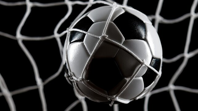 Soccer ball captured in net