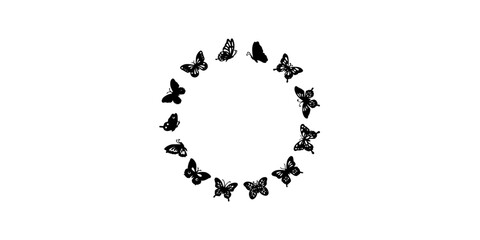 Fototapeta premium Butterflies Arranged in a Circular Pattern with Various Silhouettes Featuring Butterfly, Silhouette, Nature with Insect and Wing