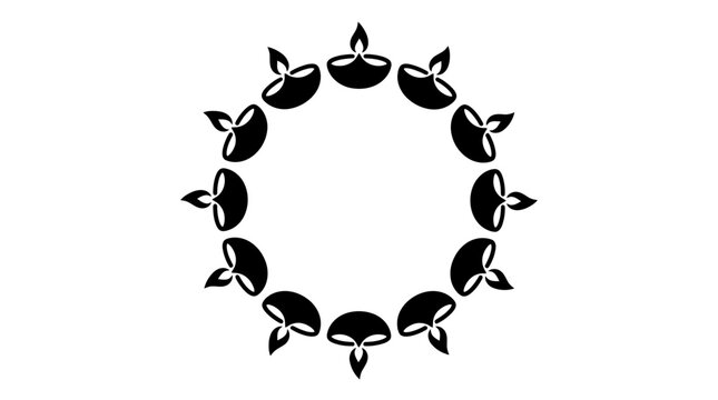A circular arrangement of twelve traditional Indian oil lamps forming a decorative border.