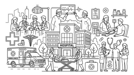 Obraz premium Healthcare professionals working in a modern hospital setting. Medical team monitoring patient vitals and discussing treatment plans. Diverse docto...