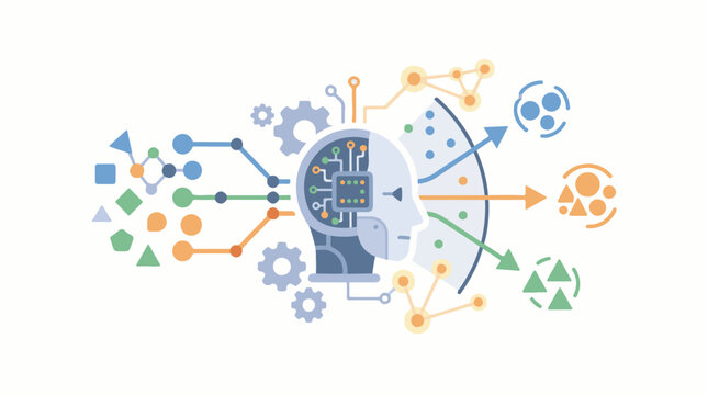 Abstract illustration of artificial intelligence processing data inputs into outputs