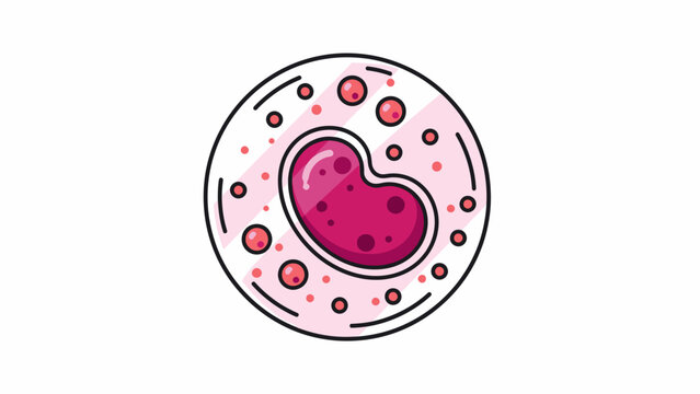 Stylized Biological Cell Illustration featuring a pink monocyte with kidney-shaped nucleus on white background, ideal for medical education and healthcare infographics.