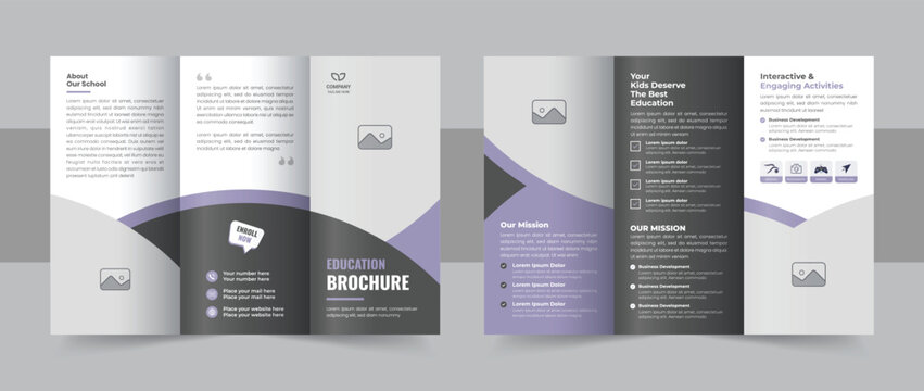Kids back to school education admission trifold brochure, school trifold brochure design vector for kids back to school admission campaign