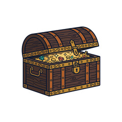 An open treasure chest filled with colorful jewels and gold coins inside © Syakilla