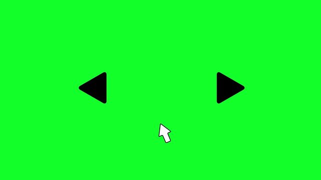 Two play buttons right and left side with mouse click right play to shift next frame animation on green background. Click shift next frame suitable for sliding photos or videos you want to watch