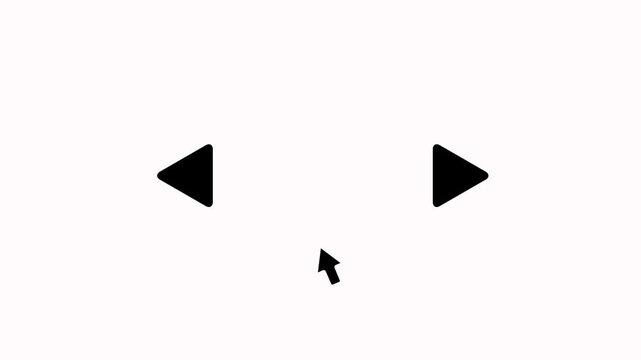 Two play buttons right and left side with mouse click right play to shift next frame animation on white background. Click shift next frame suitable for sliding photos or videos you want to watch