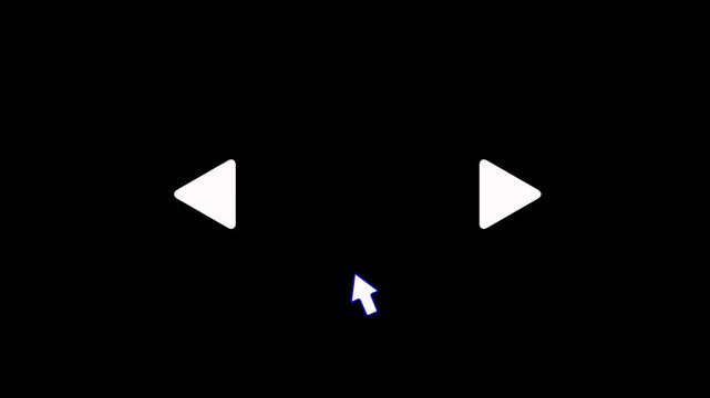 Two play buttons right and left side with mouse click right play to shift next frame animation on black background. Click shift next frame suitable for sliding photos or videos you want to watch