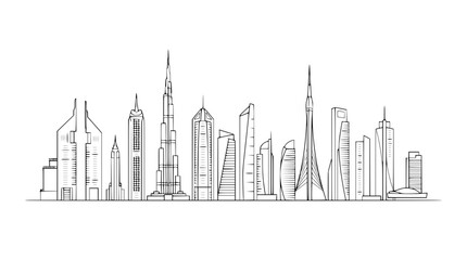 Fototapeta premium Dubai Skyline Minimal Line Art Vector Illustration