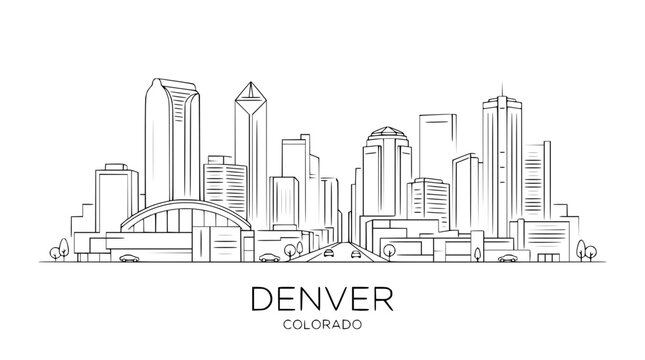 Denver Colorado Skyline Line Art Vector Sketch