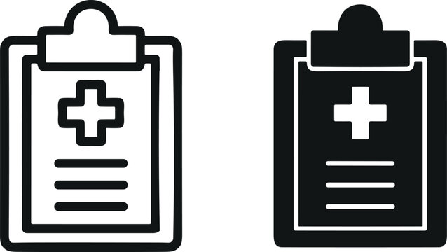 Medical clipboard icon set in line and silhouette styles for patient records healthcare and history concepts vector