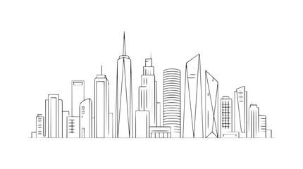 Fototapeta premium Minimalist City Skyline Line Art Drawing of Skyscrapers