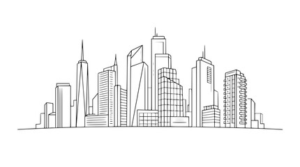 Obraz premium Minimalist City Skyline Line Art Drawing on White Background
