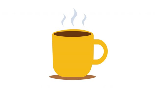 Minimalist animation of steaming hot coffee mug icon