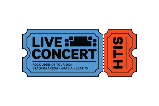 Concert ticket icon, vector illustration of a live music event pass for the rock legends tour 2024