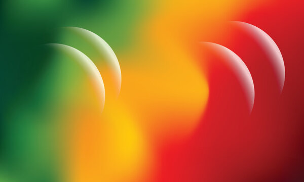 abstract vector background featuring translucent glass-like spheres surrounded by vivid green, yellow, orange, and red gradients with soft glowing transitions. created in adobe illustrator, this moder