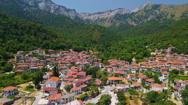 Aerial View of Potamia Village, Thassos, Greece