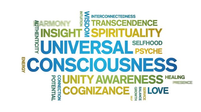 Universal Consciousness animated word cloud-text design animation tag kinetic typography seamless loop.