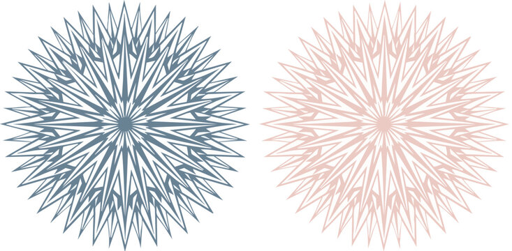 Geometric guilloche rosette set, intricate spirograph mandala vectors in blue and pink, security watermark patterns for certificate and diploma design