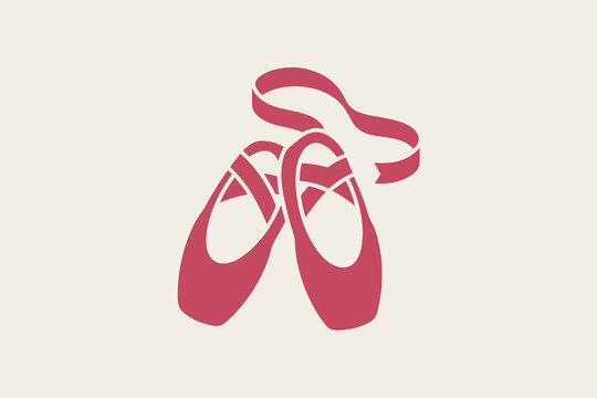 Pair of ballet pointe shoes with ribbons icon, flat style vector illustration of dance footwear for ballet classes, performance, and training