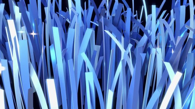 Animation of intensive swinging of blue glowing streamers