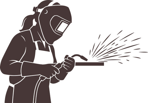 Female Welder Silhouette in Safety Gear Industrial Construction Vector Graphic