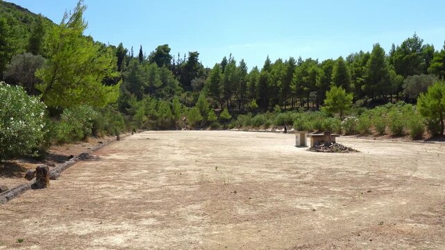 Ancient Greek stadium ruins in Nemea, Greece