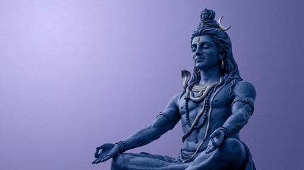 Fototapeta premium A blue statue of a meditating figure with serene expression and crescent moon on head, symbolizing peace, spirituality, and contemplation, ideal for religious or meditative themes
