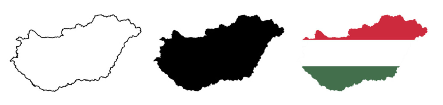 Hungary Complete Map Silhouettes with Flag and Territorial Outline vector