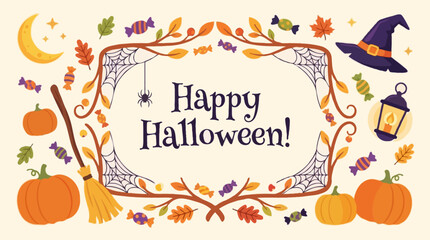 Happy halloween greeting with pumpkins and witch hat © VectorGuyShawkat