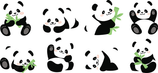 Cute panda bear illustrations with bamboo © Shahida