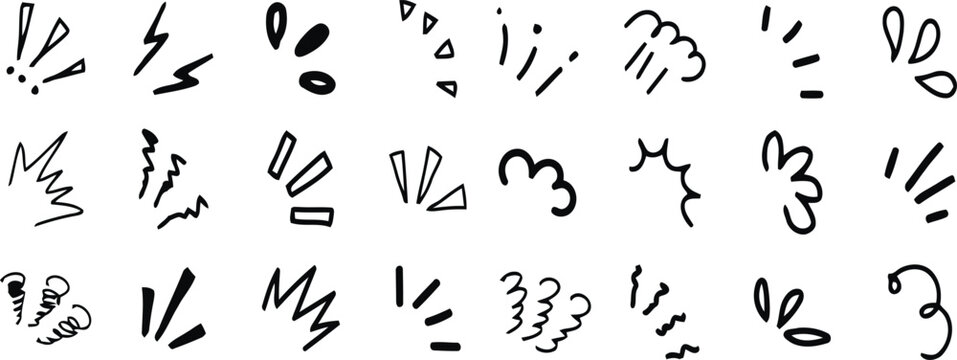 Hand-drawn comic-effect lines and shapes