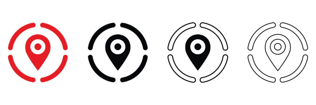 Location pin target radar symbol icon set for navigation apps