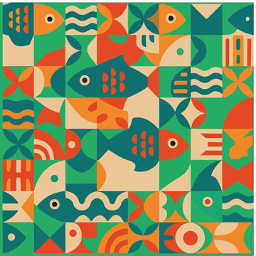Abstract Geometric Fish Pattern