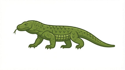 Fototapeta premium Illustration of a green crocodile with detailed scales and long snout in natural habitat.